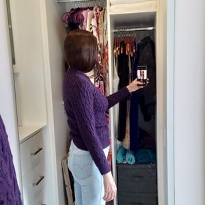 Amour Vert 100% Carine Wool Cable Knit Sweater Aubergine Purple XS